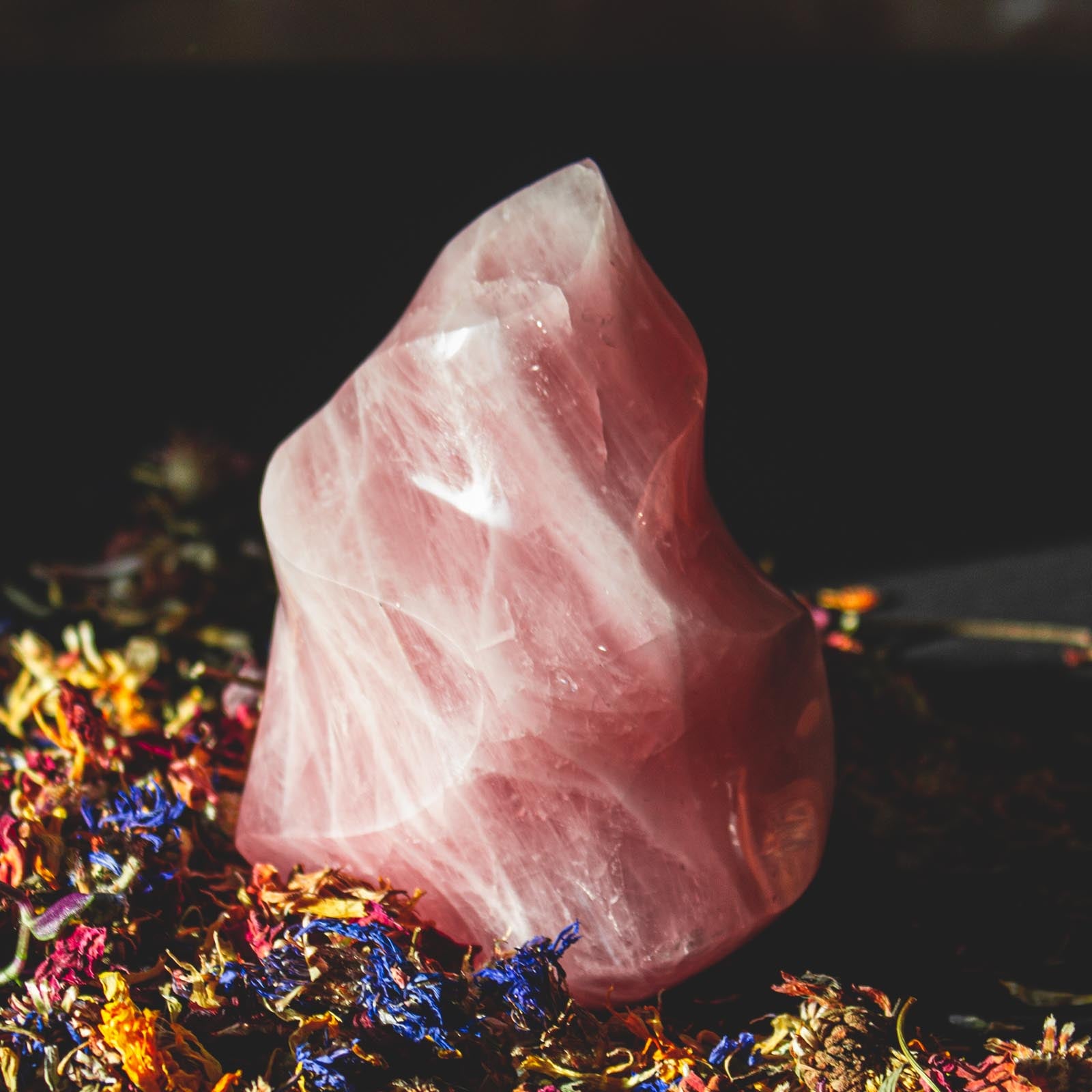 Large Rose Quartz Crystal Flame, for Love, Relationships, and Peace