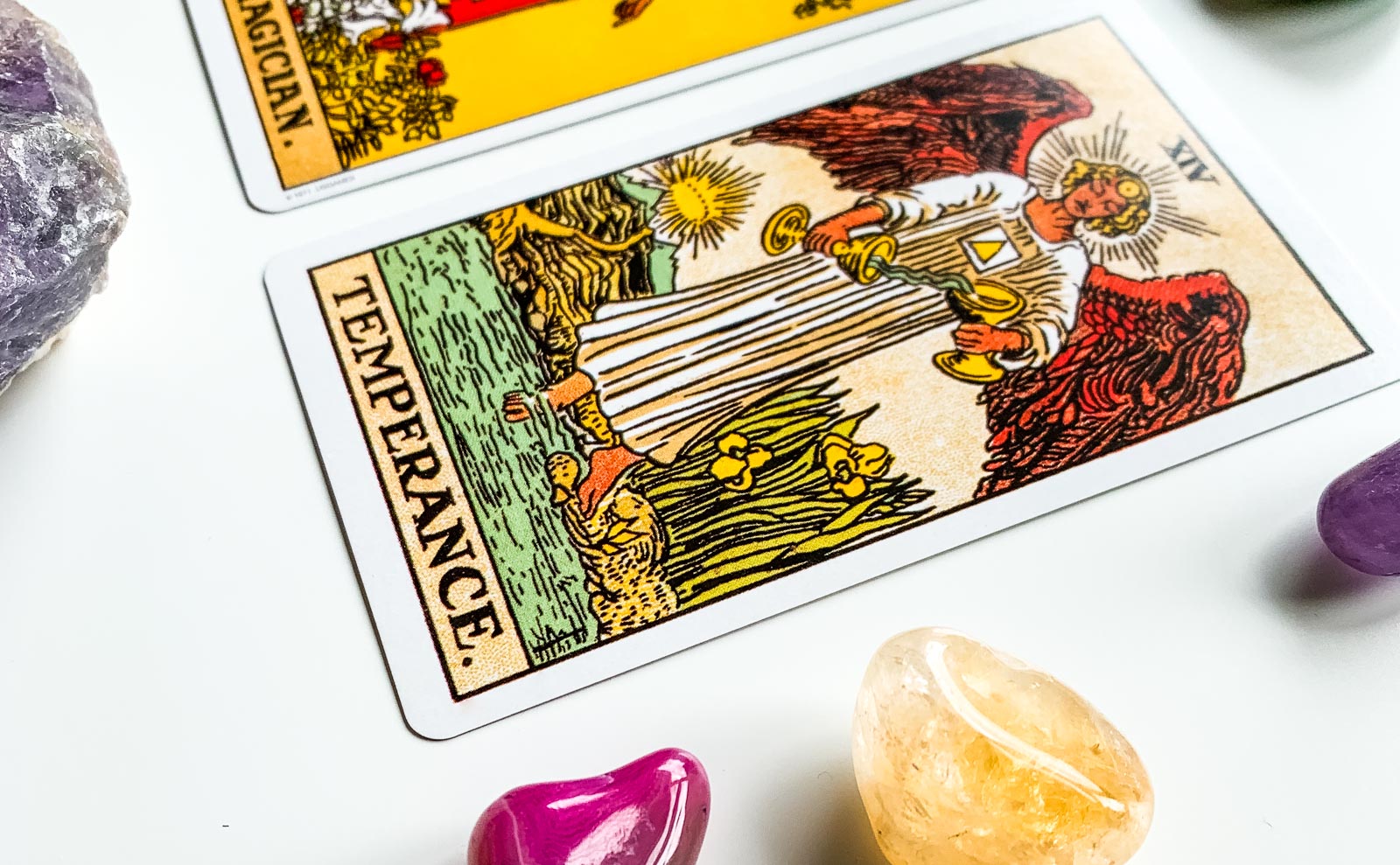 A tarot card falling from a deck, symbolizing the dynamic and unpredictable nature of tarot readings.